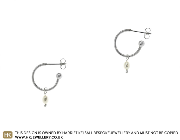 Sterling Silver and Pearl Drop Hoop Earrings