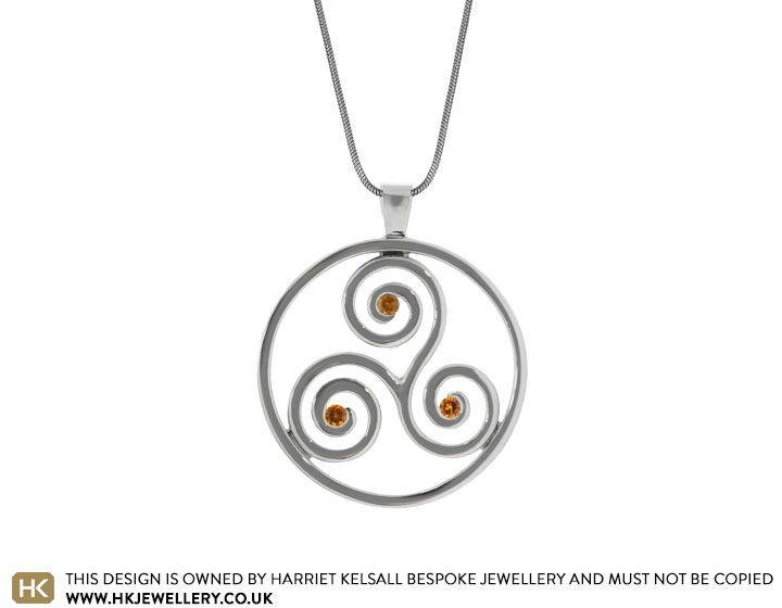 Juliette's Celtic Inspired Sterling Silver and Orange Sapphire Pendant