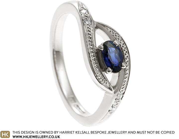 Katherine's Twisting 9ct White Gold and Blue Sapphire Engagement Ring