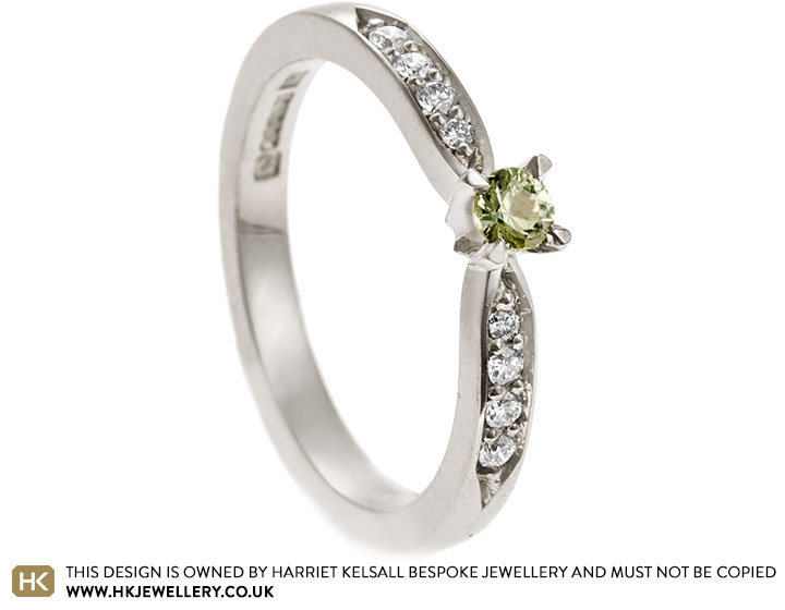 Emma's Fairtrade 18ct White Gold, Diamond and Green Sapphire Engagement Ring Redesign