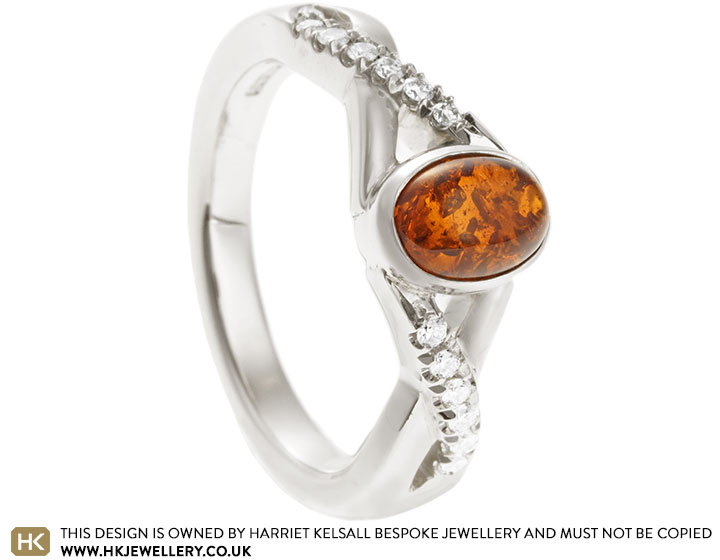 Lisa's 9ct White Gold, Amber and Diamond Engagement Ring