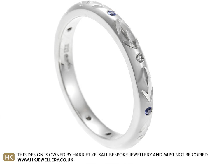 Floral Inspired Platinum, Diamond and Sapphire Eternity Ring