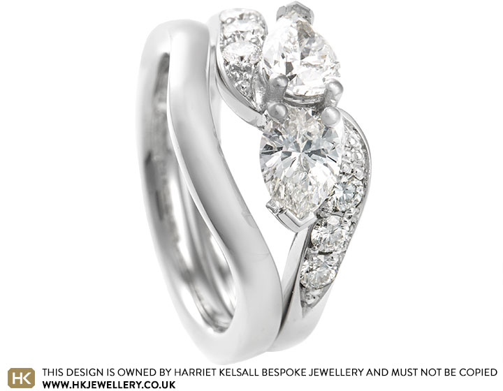 Hitomi's Platinum and Diamond Engagement and Wedding Ring with Family Diamonds