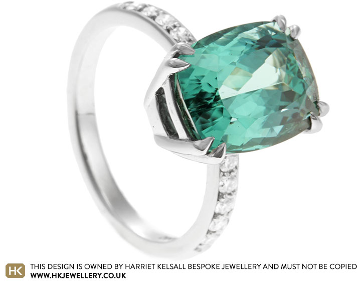 Sophie's 4.46ct Teal Tourmaline Platinum and Diamond Dress Ring