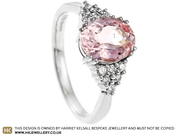 Molly's Bespoke Platinum, Pink Tourmaline and Diamond Cluster Engagement Ring