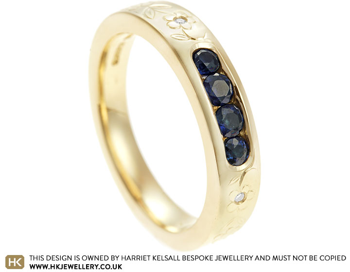 Sally's 'Forget Me Not' Engraved Gold and Sapphire Ring