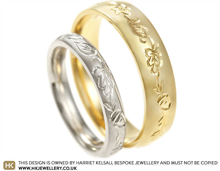 Dan and Brittany's Matching Nature Engraved Wedding Rings