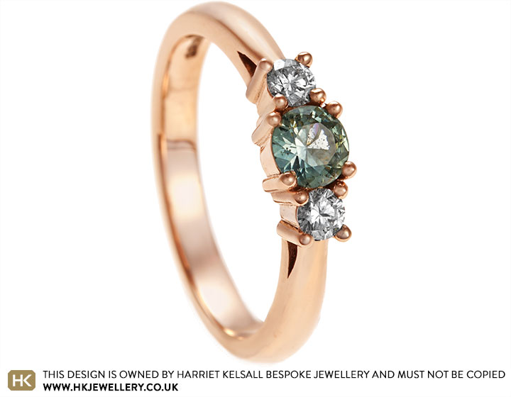 Ann-Christin's Rose Gold, Green Sapphire and Diamond Engagement Ring