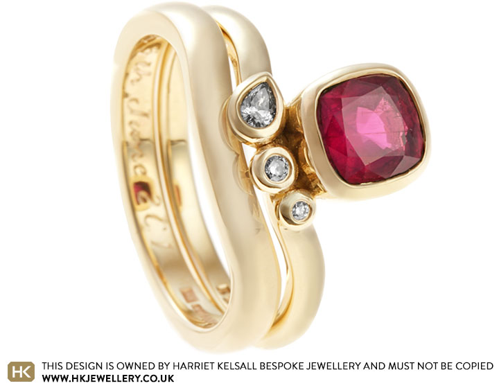 Rosie's Fairtrade Gold and Ruby Engagement and Wedding Ring Set