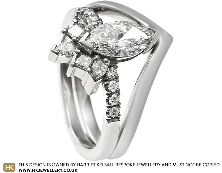 Emma's Platinum and Marquise Diamond Engagement and Wedding Ring Set