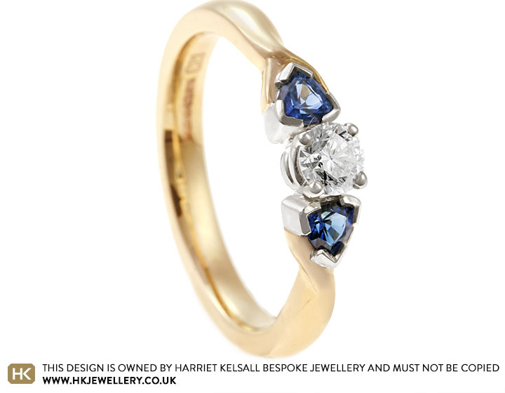 Emma's Unique Diamond and Trillion Cut Sapphire Engagement Ring