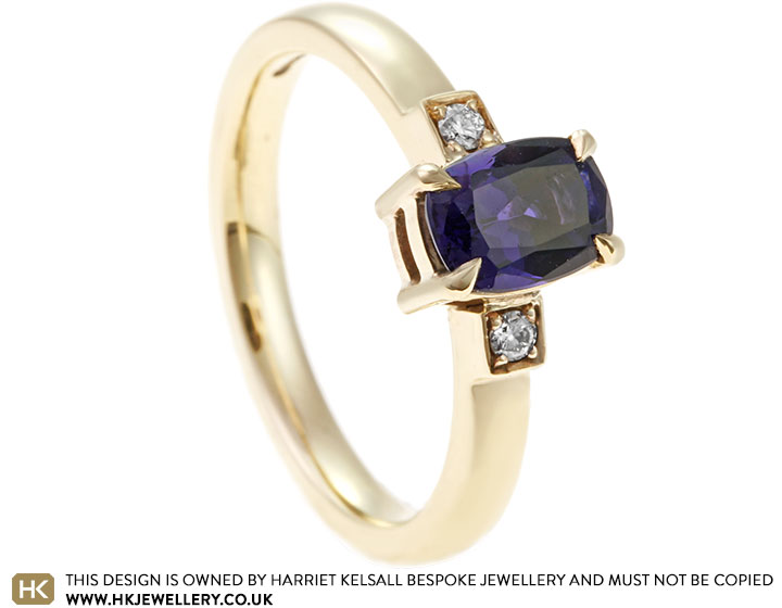 Emily's 9ct Yellow Gold, Iolite and Diamond Engagement Ring