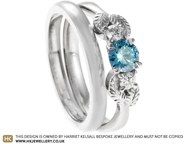 Lauren's Nature Inspired Platinum, HPHT Blue Diamond and White Diamond Engagement Ring