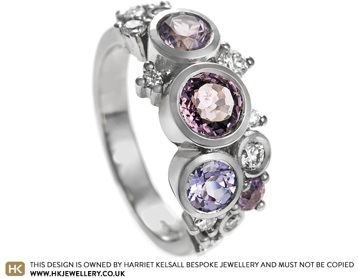 Unique Purple Spinel Diamond and Platinum Bespoke Ring