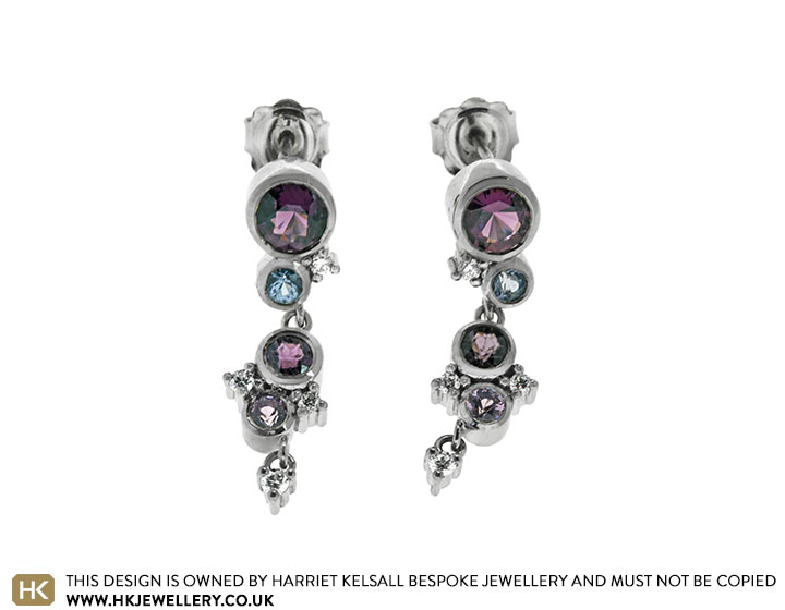 Unique Purple Spinel and Diamond Earrings in Platinum