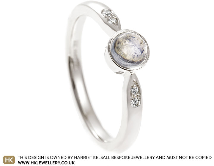 9ct White Gold, Fine Blue Moonstone and Diamond Engagement Ring