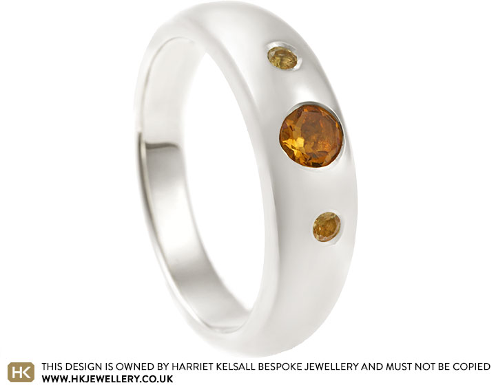 Steffi's White Gold Wedding Ring with Golden Citrine Trio