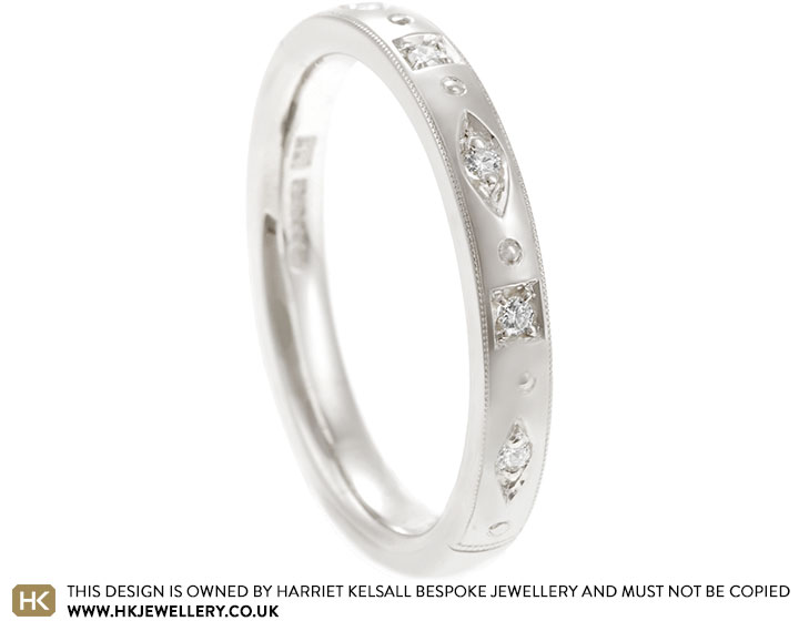 Denise's White Gold and Diamond Wedding Ring With Millegrain Details