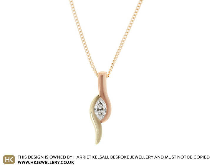 Bespoke Yellow and Rose Gold Marquise Diamond Pendant