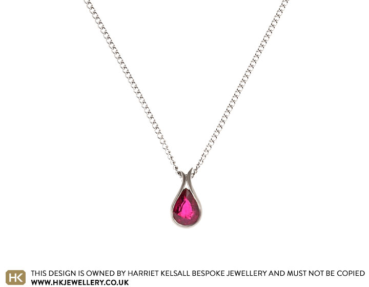 Ros' Fairtrade 18ct White Gold Pear Cut Ruby Pendant