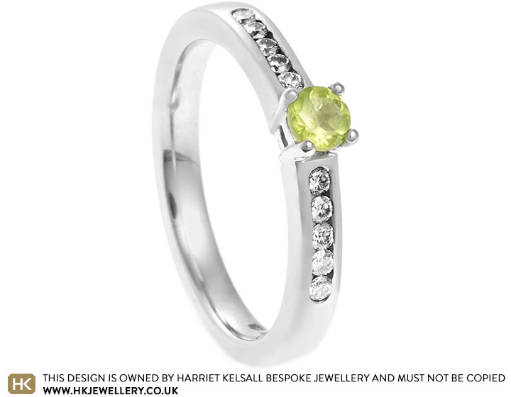 Nicola's Palladium, Diamond and Green Stone Engagement Ring