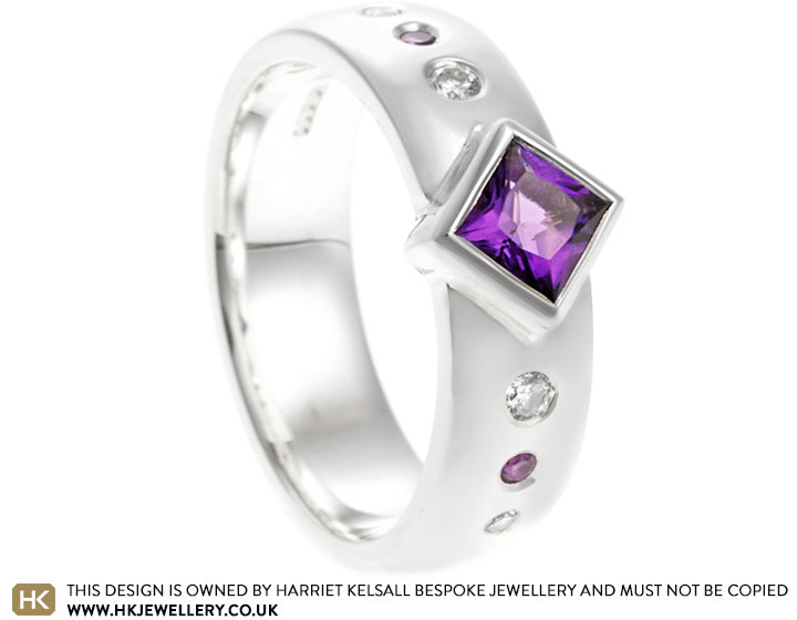 Helen's Sterling Silver and Princess Cut Amethyst Ring