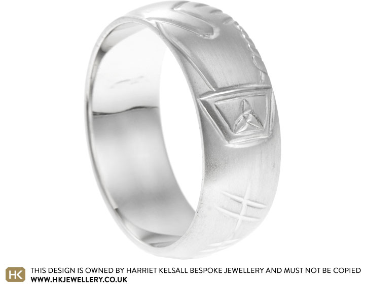 James' Roman Inspired Engraved Platinum Wedding Ring