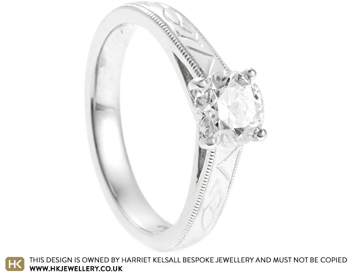 Florence's Platinum and Diamond Engagement Ring with Engraved Detail