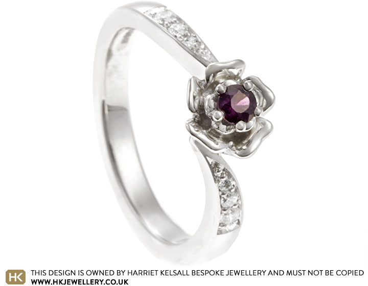 Marianne's Rose Inspired 9ct White Gold and Purple Sapphire Engagement Ring