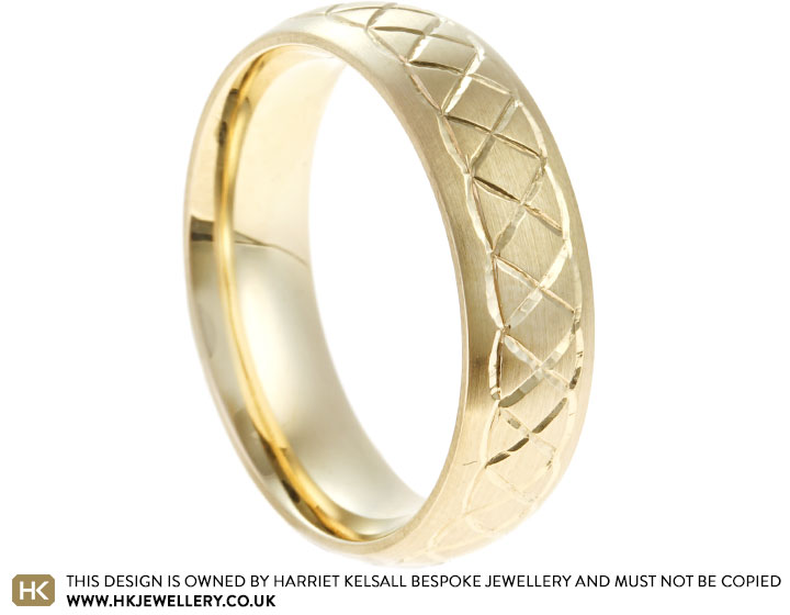 Jordan's 9 carat yellow gold wedding ring with Celtic inspired engraving