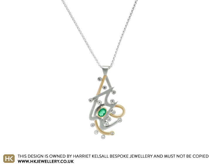 Tracey's Mixed Metal Emerald and Diamond Initials Pendant