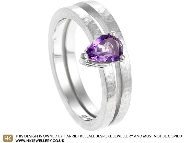 Alex's 100% Recycled Platinum and Amethyst Engagement and Wedding Ring set