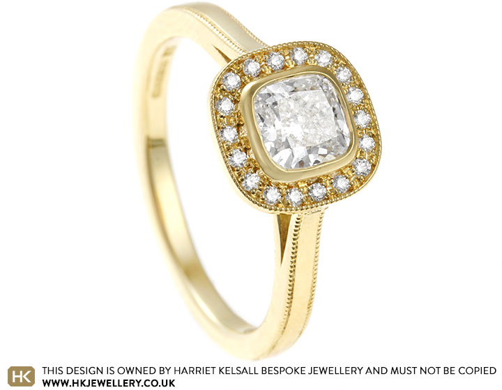 Melinda's Yellow Gold and Cushion Cut Diamond Engagement Ring Redesign