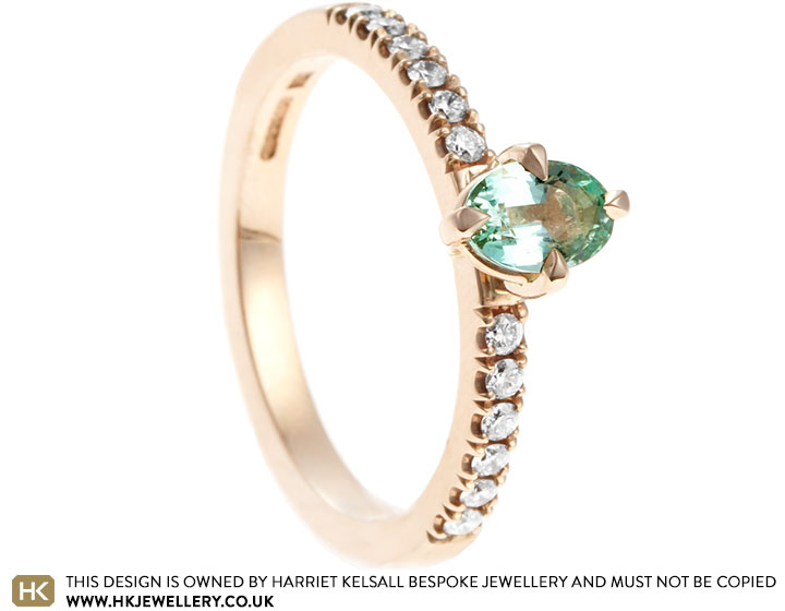 Genevieve's Sea Foam Beryl And Diamond Engagement Ring