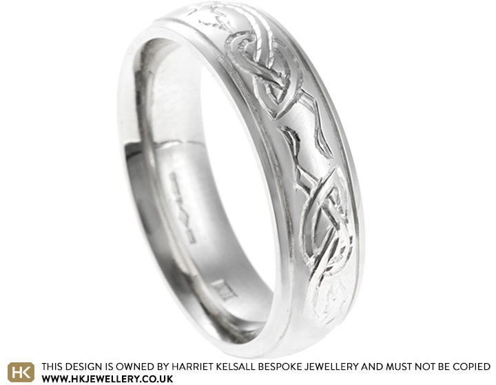 Andy's Platinum Norse Celtic Dragon Engraved Wedding Ring