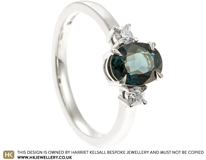 Amber's 9ct White Gold, Teal Sapphire and Diamond Engagement Ring