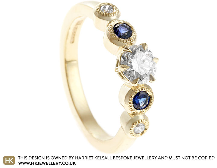 Megan's Unique Yellow Gold, Diamond and Sapphire Engagement Ring