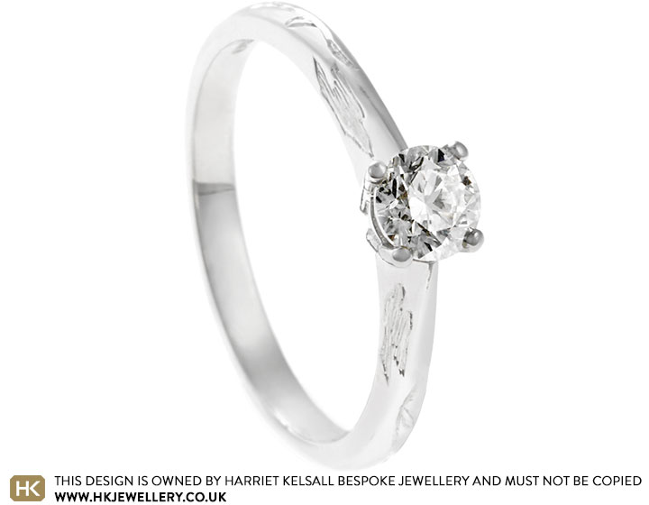 Rhian's Nature Inspired Platinum and Diamond Engraved Engagement Ring