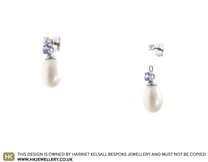 Emma's White Gold Wedding Earrings with Diamond, Pearl And Sapphire