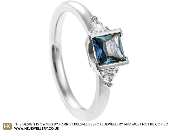 Princess cut store diamond sapphire ring