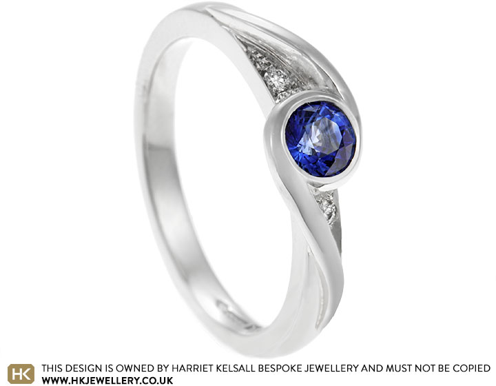 Charlottes Twist Style Platinum Engagement Ring with Sapphire and Diamond