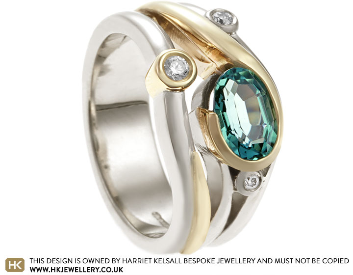 Gill's Caribbean Sea Inspired Mixed Gold and Sea Green Tourmaline Dress Ring