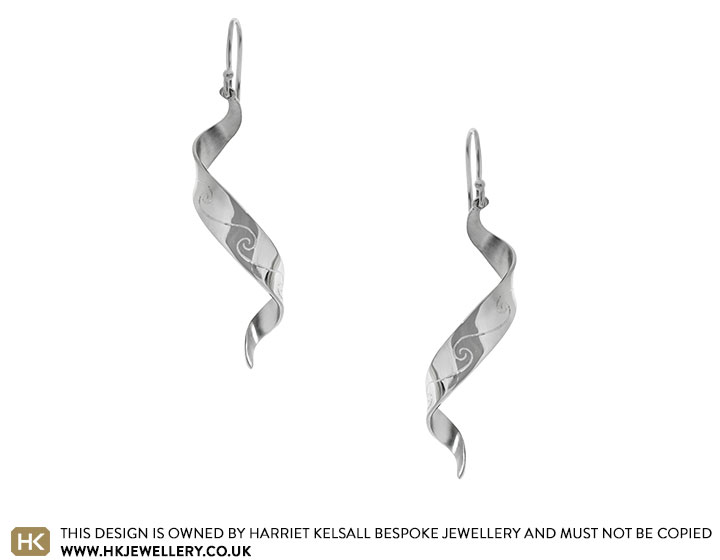 Sally's Palladium Spiral Earrings With Engraved Detail and Contrast Finishes