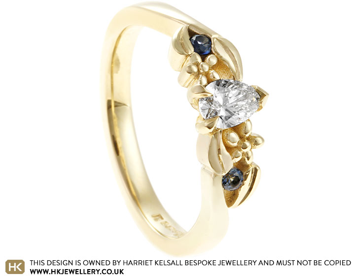 Millie's Nature Inspired Fairtrade 9ct Yellow Gold, Diamond and Sapphire Ring