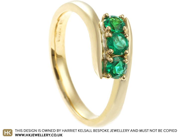 Pauline's Surprise 18ct Yellow Gold Emerald Trilogy Engagement Ring