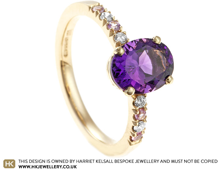 Madeleine's Yellow Gold, Amethyst, Sapphire and Diamond Bespoke Ring