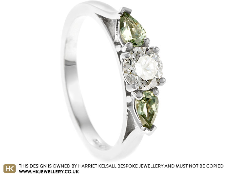 Fiona's Platinum, Diamond and Green Sapphire Engagement Ring