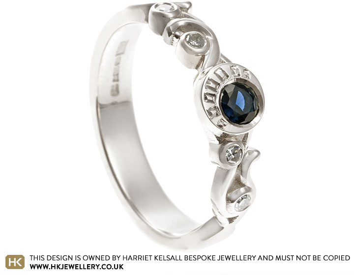 Emma's Art Nouveau Inspired Fairtrade 9ct White Gold and Sapphire Engagement Ring