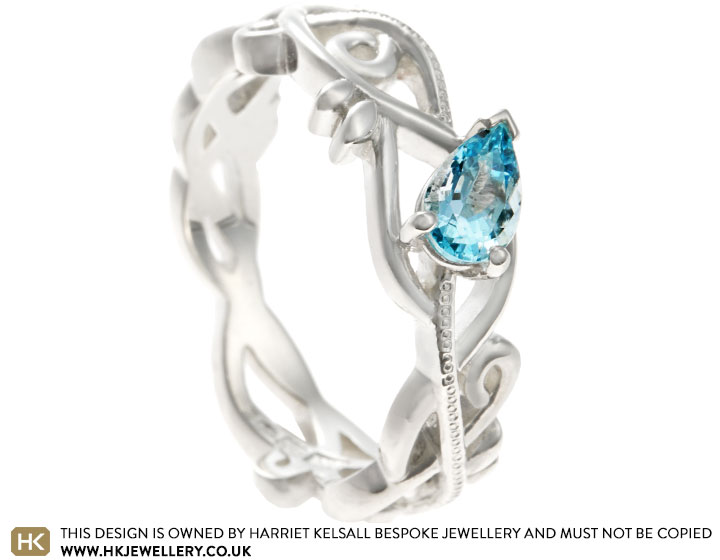 Rachel's Vine Inspired Sterling Silver and Pear Cut Aquamarine Dress Ring