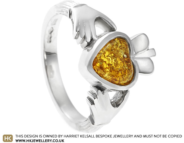 Alisija's Claddagh Inspired Platinum and Amber Engagement Ring